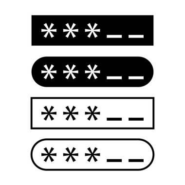 Şifre giriş simgeleri. Gizli karakterlerin sembolü. Güvenlik giriş alanı. Vektör düz tasarım. EPS 10.