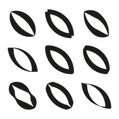 Soyut oval şekiller. Geometrik kesme formları. Kalın siyah desenler. Vektör simgesi ayarlandı. EPS 10.