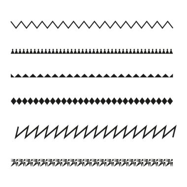 Geometrik sınır deseni ayarlandı. Zigzag ve elmas şekilleri. Basit bir çizgi tasarımı. Vektör çizimi. EPS 10.