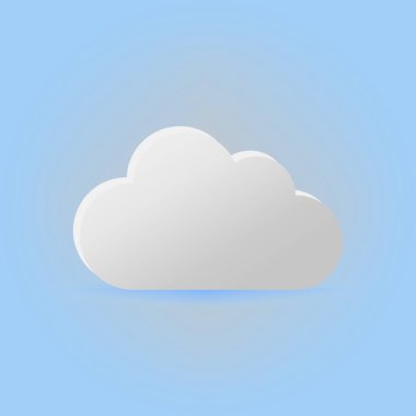 Beyaz bulut vektörü. Açık mavi arkaplan. Minimalist hava sembolü. Yumuşak eğim gölgelemesi. EPS 10.