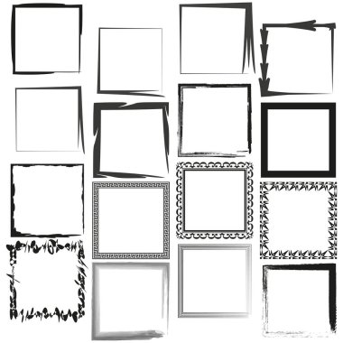Kare çerçeve koleksiyonu Çeşitli dekoratif stiller. Siyah beyaz sınırlar. Vektör çizimi. EPS 10.