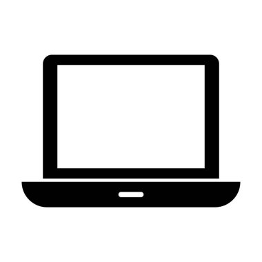 Dizüstü bilgisayar simgesi çizimi. Basit bir bilgisayar sembolü. Siyah dikdörtgen ekran. Minimalist cihaz tasarımı. EPS 10.