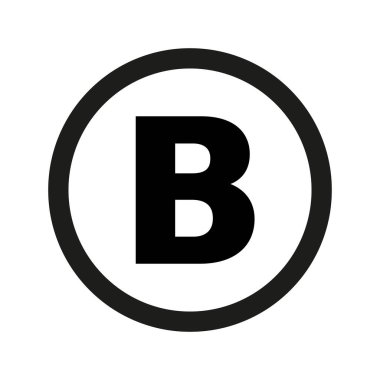 Cesur B harfi simgesi. Tipografi sembolü. Tek renkli vektör amblemi. Dairesel siyah çizgiler. EPS 10.