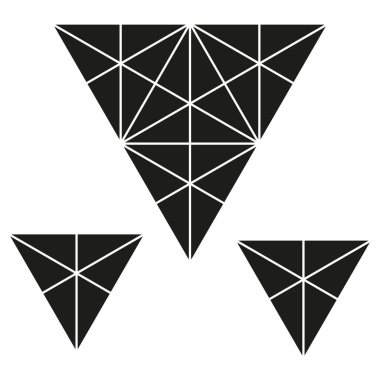 Geometrik üçgen simgesi. Soyut üçgen şekiller. Siyah ve beyaz desenli. Vektör bileşimi. EPS 10.