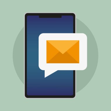 Mobil mesaj simgesi. Zarf ekranda. Dijital iletişim sembolü. Düz modern vektör. EPS 10.