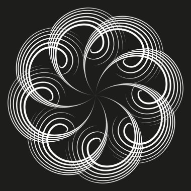 Soyut dairesel desen. Dönen beyaz çizgiler. Geometrik radyal tasarım. Vektör mandala şekli. EPS 10.