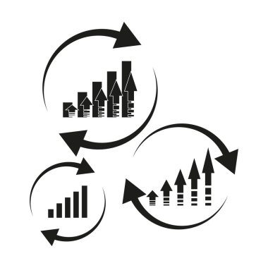 Büyüme çizelgesi simgeleri. Oklar ilerlemeyi gösteriyor. Dairesel ok konsepti. İş büyüme sembolleri. EPS 10.