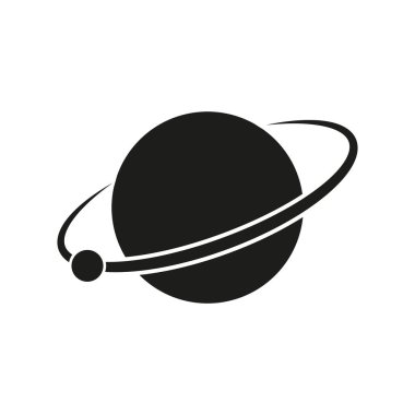 Yüzük ikonlu gezegen. Göksel vücut grafiği. Basitleştirilmiş Satürn sembolü. Siyah ve beyaz vektör. EPS 10.