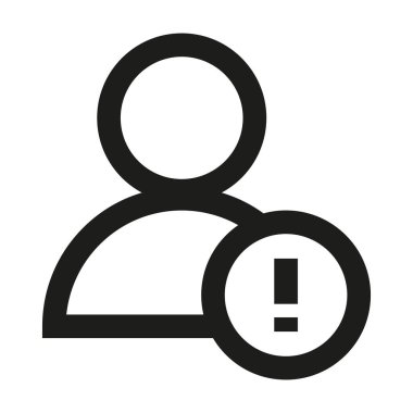 Kullanıcı uyarı simgesi. Ünlem işaretli kişi. Uyarı sembolü illüstrasyonu. Siyah dış hat vektörü. EPS 10.