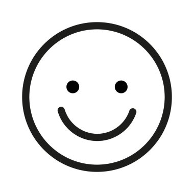 Gülen surat ikonu. Basit yuvarlak tasarım. Siyah dış hat vektörü. Mutlu ifade sembolü. EPS 10.