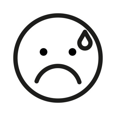 Üzgün yüz ikonu. Terli basit bir taslak. Siyah ve beyaz vektör. EPS 10.