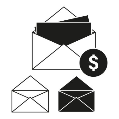 Zarfta para simgesi var. Finansal işlem sembolü. Posta yoluyla ödeme. Vektör iletişim işareti. EPS 10.