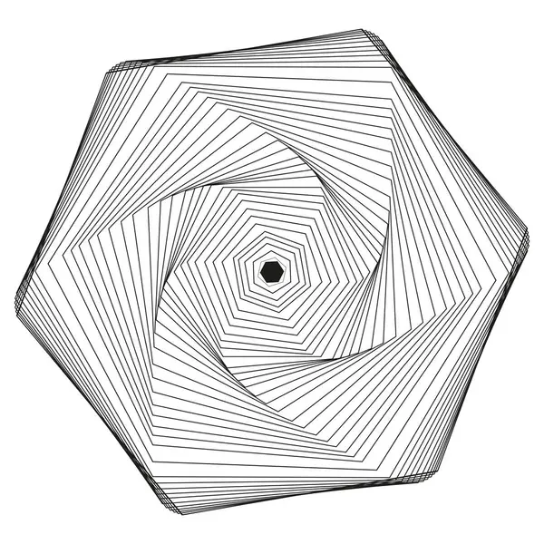 Soyut geometrik spiral. Dönen altıgen çizgiler. Optik illüzyon şekli. Siyah ve beyaz vektör. EPS 10.