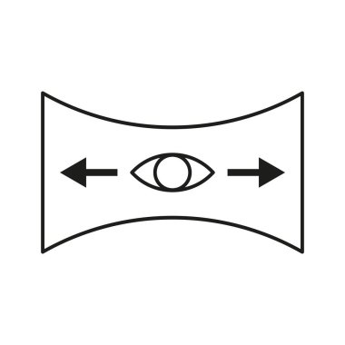 Geniş açı göz simgesi. Eğri ekran taslağı. Yön okları sembolü. Görüş açısı grafiği. EPS 10.