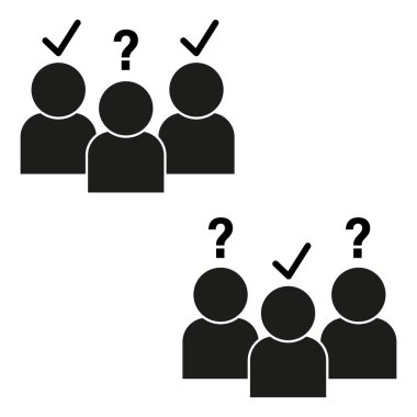 Grup karar süreci. Soru, fikir, çözüm simgeleri. Takım çalışması ilerleme sembolleri. Vektör işi konsepti. EPS 10.