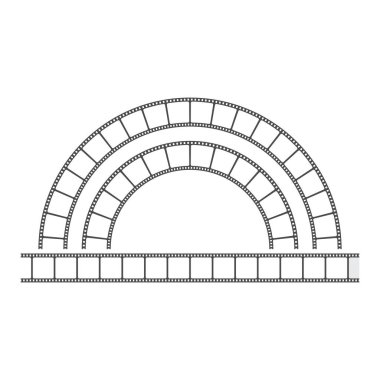 Film şeridi simgesi. Eğri film çerçevesi. Vektör sinema tasarımı. Soyut film makarası. EPS 10.