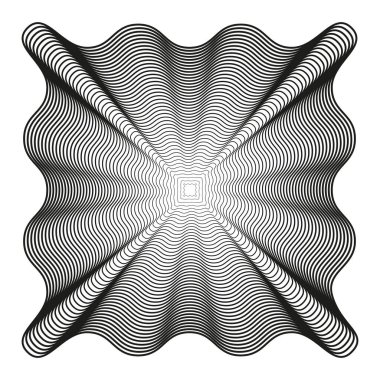 Optik illüzyon deseni. Siyah dalgalı çizgiler. Soyut geometrik tasarım. Vektör çizimi. EPS 10.