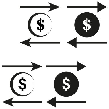 Dolar madeni para sembolleri. Oklar hareketi gösteriyor. Finansal değişim konsepti. Basit vektör simgeleri. EPS 10.