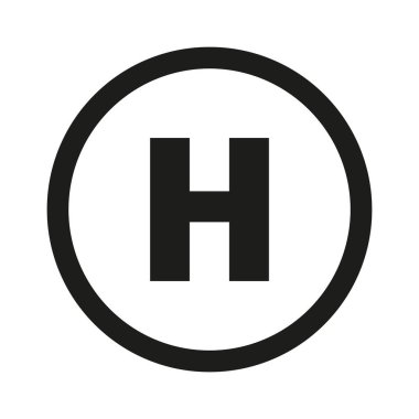 Helipad simgesi çizimi. Bir çemberin içinde kalın H. Basit siyah taslak. Minimalist modern tasarım. EPS 10.