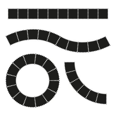 Film strip icon. Curved and circular film graphics. Simple black and white design. EPS 10. clipart