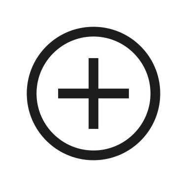 Artı simge vektörü. Saf siyah artı çemberin içi. Minimum düz tasarım. Siyah ve beyaz sembol. EPS 10.