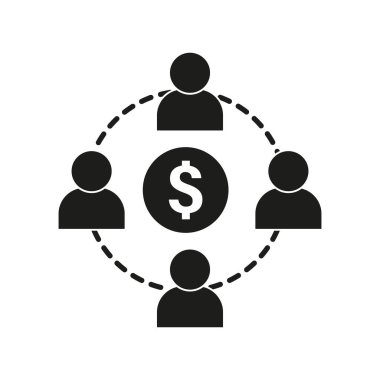 İş ağı simgesi. Daire şeklinde dolar işareti. Takım çalışması finansal sembolü. Ekonomik işbirliği vektörü. EPS 10.