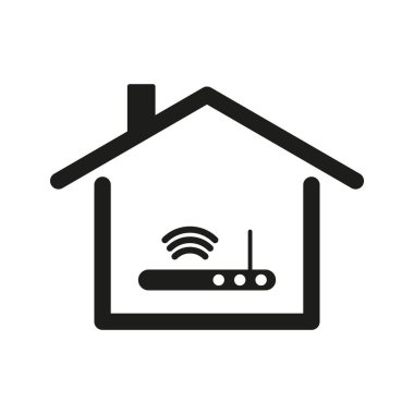 Akıllı ev Wi-Fi simgesi. Kablosuz yönlendirici sembolü. Bağlı ev vektörü. İnternet teknolojisi grafikleri. EPS 10.