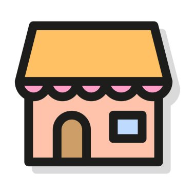 Renkli vitrin simgesi. Perakende satış temsilcisi. Küçük işletme grafikleri. Şirin bir mağaza sembolü. EPS 10.