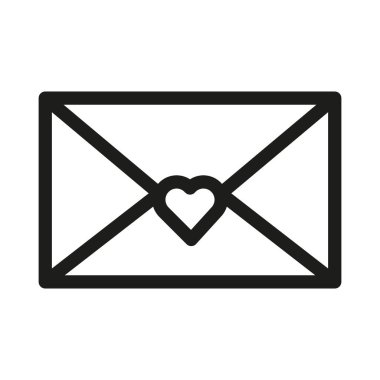 Aşk mektubu ikonu. Kalp zarfa. Romantik vektör postası. Siyah mesaj sembolü. EPS 10.