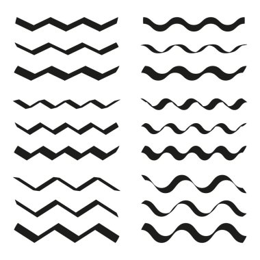 Dalgalı ve zikzak çizgileri simgesi. Dekoratif desen ayarlandı. Cesur soyut elementler. Vektör şekilleri. EPS 10.