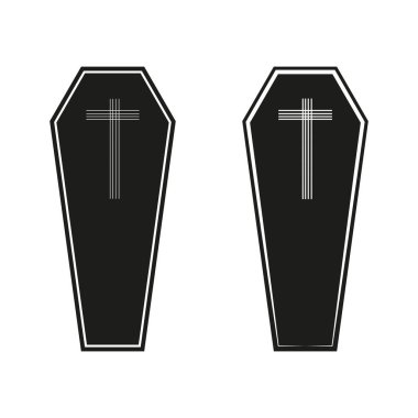 Tabut simgesi. Çapraz. Cenaze vektörü tasarımı. Siyah defin şekli. EPS 10.