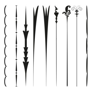 Dekoratif sınır şekilleri. Süslü vektör çizgileri. Zarif bölücü tasarımı. Siyah siluet elementleri. EPS 10.