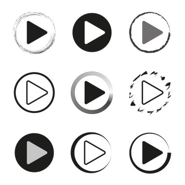 Çal düğmesi simgesi. Video sembolü tasarımı. Dairesel medya simgesi. Vektör oyun şekli. EPS 10.