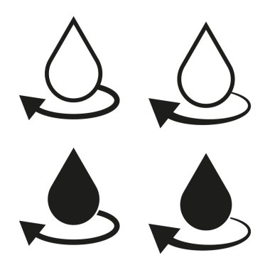 Geri dönüşümü ve suyu korumayı sembolize eden oklu dört siyah su damlası ikonu. Ekonomik kavramlar için basit minimalist tasarım. EPS 10.