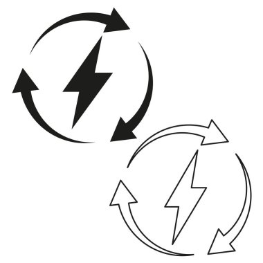 Enerji döngüsü simgeleri. Oklu yıldırım. Güç ve geri dönüşüm sembolü. Elektrik akışı konsepti. EPS 10.