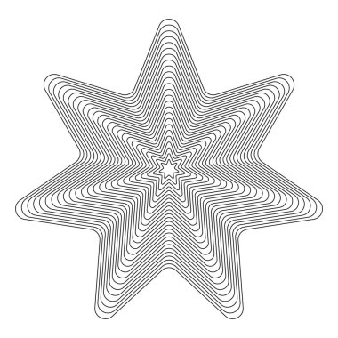 Soyut geometrik yıldız simgesi. Siyah ve beyaz eş merkezli şekil. Basit vektör tasarımı. EPS 10.