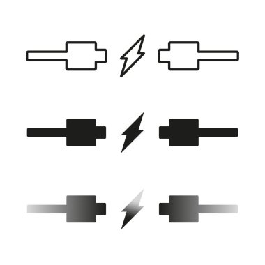 Bağlantı simgeleri. Güç kablosu sembolü. Elektrik bağlantısı elementleri. Vektör çizimi. EPS 10.