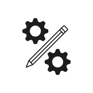 Kalem ve dişliler. Mühendislik aracı simgesi. Tasarım süreci sembolü. Vektör çizimi. EPS 10.