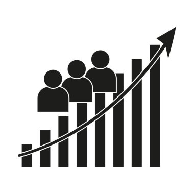 Büyüme grafiği simgesi. Takım ilerleme sembolü. Artan insanlar grafiği. Vektör işi şekli. EPS 10.