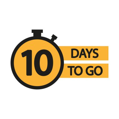 Geri sayım zaman simgesi. On numara odaklan. Mesajlaşmak için 10 gün. Sarı kronometre grafiği. EPS 10.