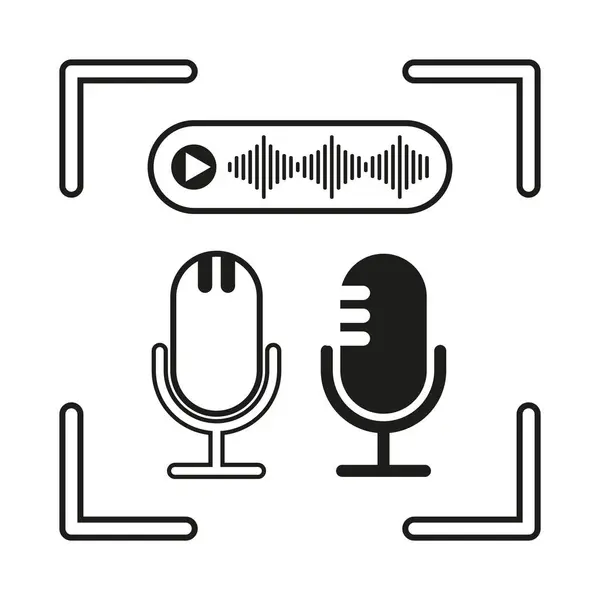 Mikrofon ve ses dalgası simgeleri. Podcast ve ses kayıt sembolleri. Vektör ortam ayarlandı. EPS 10.