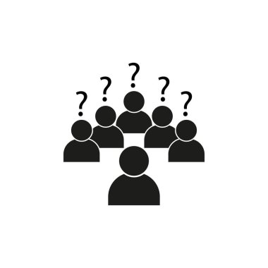 Grup soru simgesi. Çoklu insan sembolleri. Soruşturma temsilcisi. Vektör konsepti. EPS 10.