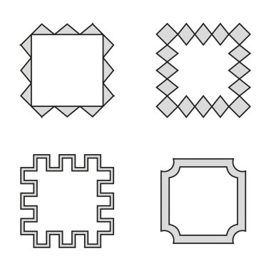 Geometrik çerçeveler ayarlandı. Dekoratif sınır şekilleri. Kare taslak simgeleri. Vektör çizimi. EPS 10.