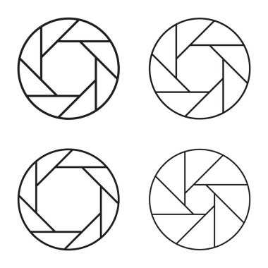 Kamera simgesi. Mercek açıklığı vektörü. Fotoğraf sembolü. Siyah beyaz grafik. EPS 10.