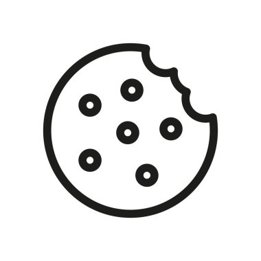 Kurabiye ısırığı tasarımı. Siyah beyaz taslak. Basit vektör sembolü. Minimalist abur cubur sanatı. EPS 10.