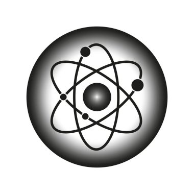 Atom structure icon. Scientific orbital model. Molecular nucleus vector. Black gradient sphere. EPS 10. clipart