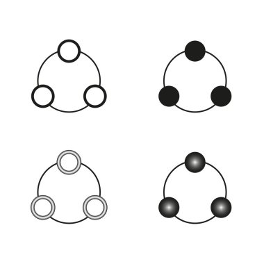 Birbirine bağlı çember sembolü. Geometrik ağ şekilleri. Soyut tasarım vektörü. Şık, bağlı bir yapı. EPS 10.