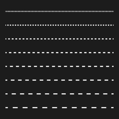 Noktalı çizgi deseni. Kesik çizgi vektörü. Kusursuz siyah arkaplan. Grafiksel sınır ayarlandı. EPS 10.