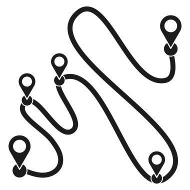 Yol haritası çizimi. Konum simgeleri. Bağlı yol sembolü. Navigasyon vektörü. EPS 10.