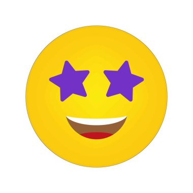 Yıldız gözlü emoji. Mutlu yüz ikonu. Sarı gülen vektör. Neşeli çizgi film sembolü. EPS 10.